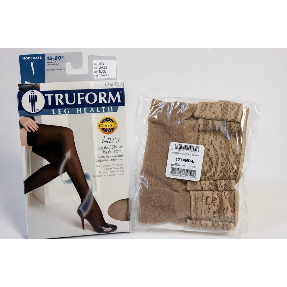 Truform 15-20 mmHg Compression Thigh High Stockings Nude Large Open Box